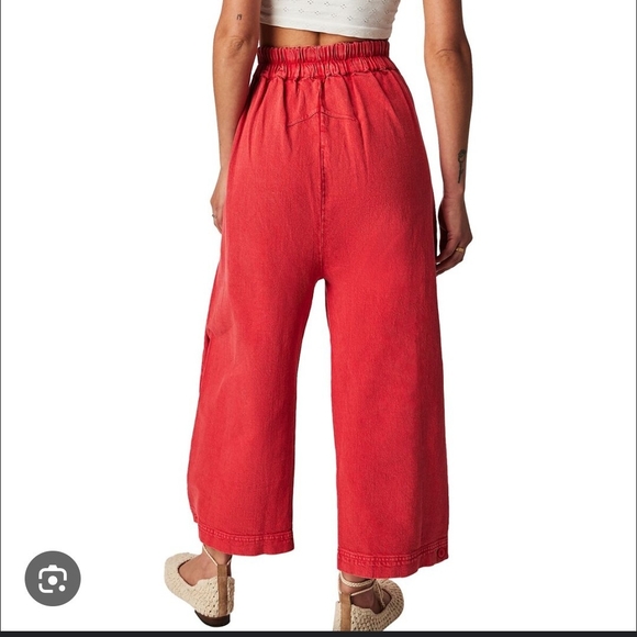 NWOT Free People Cool Harbor Red Elastic Waist Wide Leg Pants, M - Picture 3 of 12